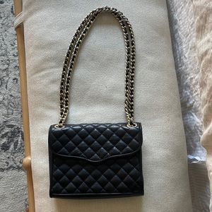 Rebecca Minkoff, black leather, quilt pattern, small crossbody bag